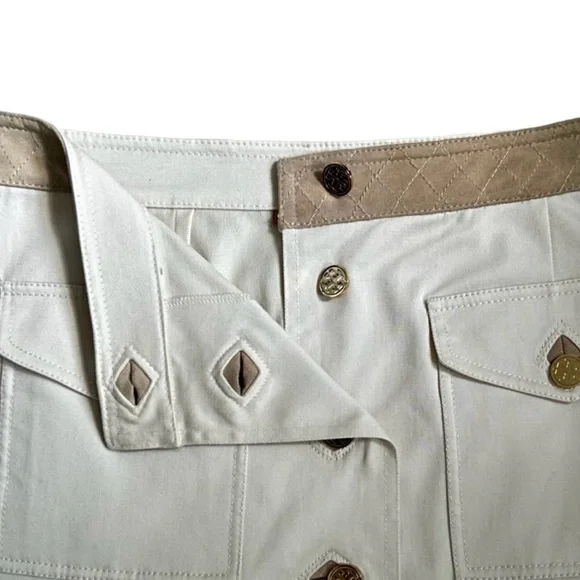 Tory Burch Light Tan A-Line Skirt with Goldtone Logo Buttons Size 6 - Picture 6 of 8